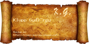 Klupp György névjegykártya